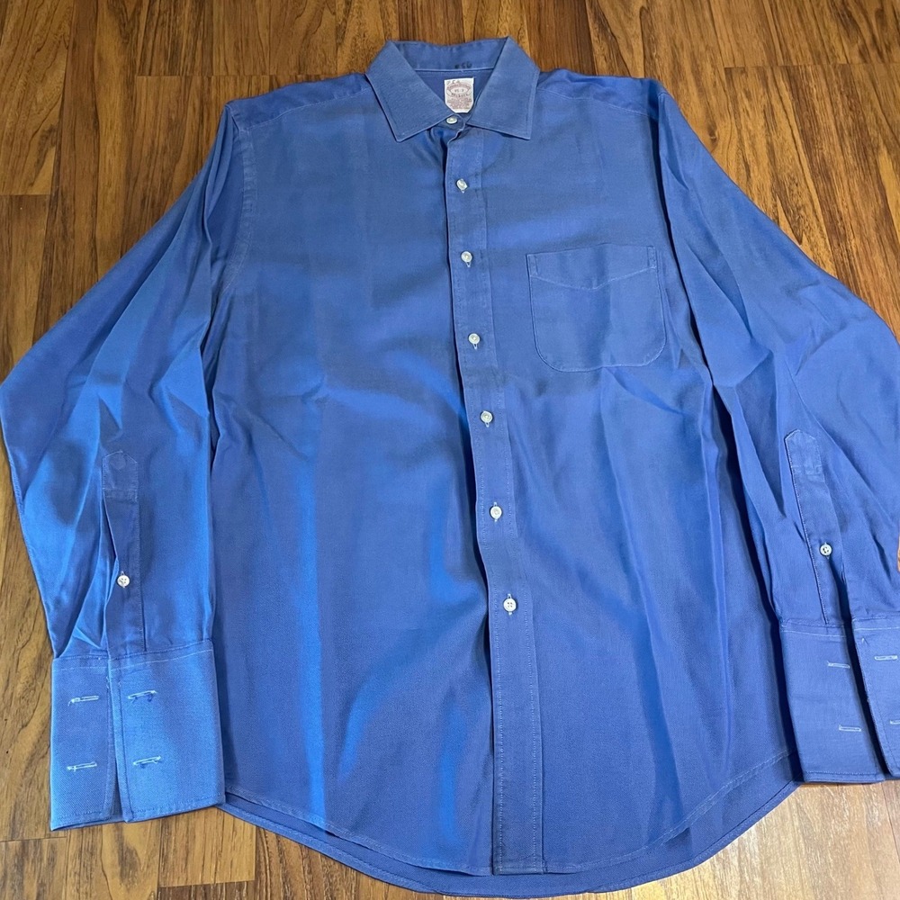 Brooks Brothers Makers Dress Shirt Mens 15-3 Blue Cotton French Cuff USA Made